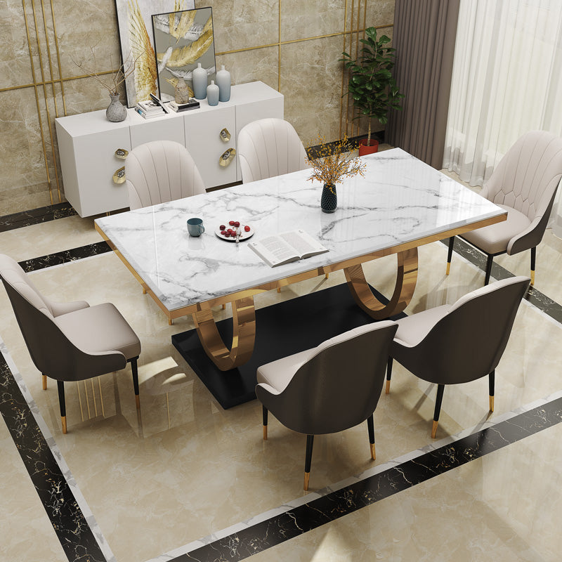 Metal Traditional Luxury Rectangle Indoor Table Sintered Stone Table with Metal Pedestal Base Clearhalo ' dining_table' 'Dining Tables & Seating' 'Dining Tables' 'furn' 'furn_dining_table' 'Furniture' 'furniture_dining_table' 'Kitchen & Dining Furniture' 'kitchen&dining_furn' 'kitchen' 'kitchen_dining_table' 3864270