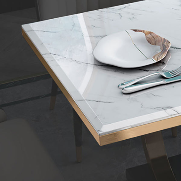 Metal Traditional Luxury Rectangle Indoor Table Sintered Stone Table with Metal Pedestal Base Clearhalo ' dining_table' 'Dining Tables & Seating' 'Dining Tables' 'furn' 'furn_dining_table' 'Furniture' 'furniture_dining_table' 'Kitchen & Dining Furniture' 'kitchen&dining_furn' 'kitchen' 'kitchen_dining_table' 3864271