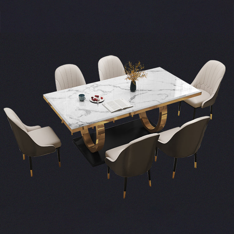 Metal Traditional Luxury Rectangle Indoor Table Sintered Stone Table with Metal Pedestal Base Clearhalo ' dining_table' 'Dining Tables & Seating' 'Dining Tables' 'furn' 'furn_dining_table' 'Furniture' 'furniture_dining_table' 'Kitchen & Dining Furniture' 'kitchen&dining_furn' 'kitchen' 'kitchen_dining_table' 3864272