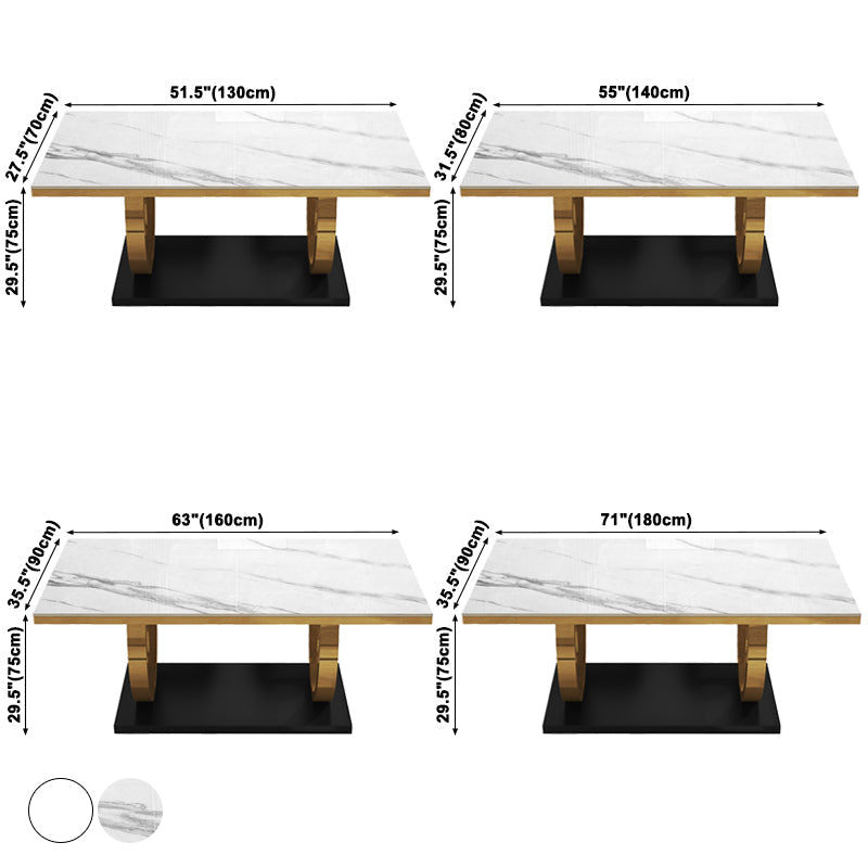Metal Traditional Luxury Rectangle Indoor Table Sintered Stone Table with Metal Pedestal Base Clearhalo ' dining_table' 'Dining Tables & Seating' 'Dining Tables' 'furn' 'furn_dining_table' 'Furniture' 'furniture_dining_table' 'Kitchen & Dining Furniture' 'kitchen&dining_furn' 'kitchen' 'kitchen_dining_table' 3864275