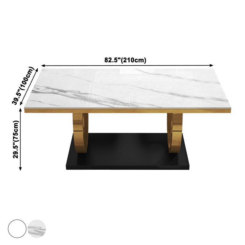 Metal Traditional Luxury Rectangle Indoor Table Sintered Stone Table with Metal Pedestal Base Clearhalo ' dining_table' 'Dining Tables & Seating' 'Dining Tables' 'furn' 'furn_dining_table' 'Furniture' 'furniture_dining_table' 'Kitchen & Dining Furniture' 'kitchen&dining_furn' 'kitchen' 'kitchen_dining_table' 3864276