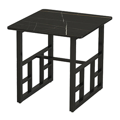Industrial Dining Room Table Black Sintered Stone Table with Black Trestle Base 23.6"L x 23.6"W x 29.5"H Without Chairs Clearhalo ' dining_table' 'Dining Tables & Seating' 'Dining Tables' 'furn' 'furn_dining_table' 'Furniture' 'furniture_dining_table' 'Kitchen & Dining Furniture' 'kitchen&dining_furn' 'kitchen' 'kitchen_dining_table' 3864278