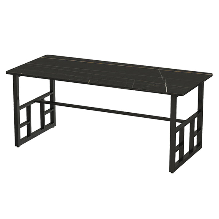 Industrial Dining Room Table Black Sintered Stone Table with Black Trestle Base Without Chairs Clearhalo ' dining_table' 'Dining Tables & Seating' 'Dining Tables' 'furn' 'furn_dining_table' 'Furniture' 'furniture_dining_table' 'Kitchen & Dining Furniture' 'kitchen&dining_furn' 'kitchen' 'kitchen_dining_table' 3864282