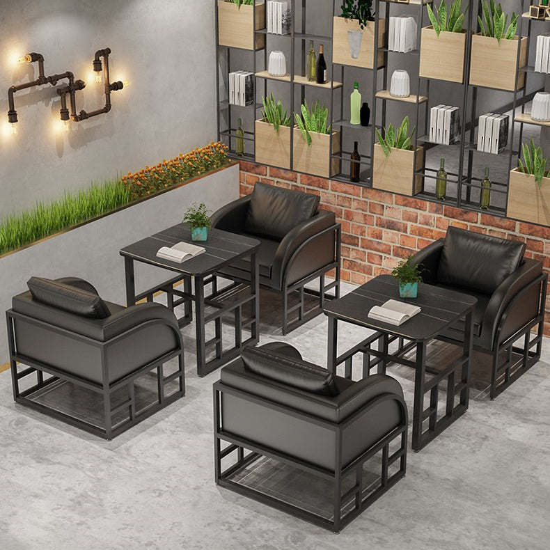 Industrial Dining Room Table Black Sintered Stone Table with Black Trestle Base Clearhalo ' dining_table' 'Dining Tables & Seating' 'Dining Tables' 'furn' 'furn_dining_table' 'Furniture' 'furniture_dining_table' 'Kitchen & Dining Furniture' 'kitchen&dining_furn' 'kitchen' 'kitchen_dining_table' 3864283