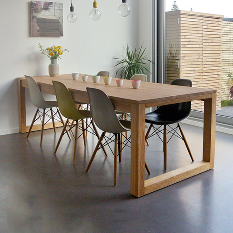 Simple Solid Wood Rectangle Dining Table Khaki Kitchen Dining Table with Double Pedestal Bases Clearhalo ' dining_table' 'Dining Tables & Seating' 'Dining Tables' 'furn' 'furn_dining_table' 'Furniture' 'furniture_dining_table' 'Kitchen & Dining Furniture' 'kitchen&dining_furn' 'kitchen' 'kitchen_dining_table' 3864301