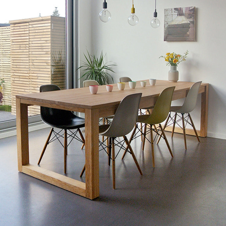 Simple Solid Wood Rectangle Dining Table Khaki Kitchen Dining Table with Double Pedestal Bases Clearhalo ' dining_table' 'Dining Tables & Seating' 'Dining Tables' 'furn' 'furn_dining_table' 'Furniture' 'furniture_dining_table' 'Kitchen & Dining Furniture' 'kitchen&dining_furn' 'kitchen' 'kitchen_dining_table' 3864303