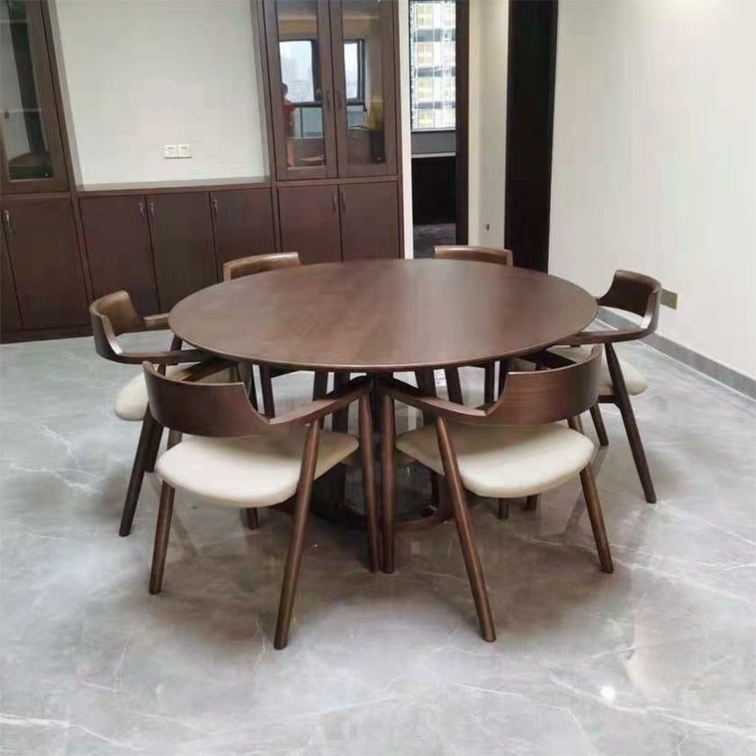 Round Wood Color Dining Table Solid Wood Table Modern with Double Pedestal Clearhalo ' dining_table' 'Dining Tables & Seating' 'Dining Tables' 'furn' 'furn_dining_table' 'Furniture' 'furniture_dining_table' 'Kitchen & Dining Furniture' 'kitchen&dining_furn' 'kitchen' 'kitchen_dining_table' 3864319