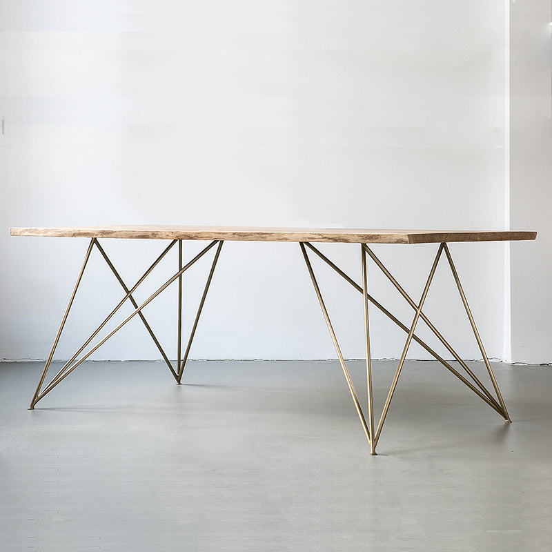 Rectangle Wood Color Dining Table Pine Solid Wood Table Glam with 4 Legs Gold Without Chairs Clearhalo ' dining_table' 'Dining Tables & Seating' 'Dining Tables' 'furn' 'furn_dining_table' 'Furniture' 'furniture_dining_table' 'Kitchen & Dining Furniture' 'kitchen&dining_furn' 'kitchen' 'kitchen_dining_table' 3864347