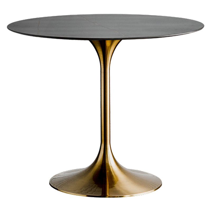Round Two-Color Dining Table Sintered Stone Table Glam with Tulip Base Black Gold Clearhalo ' dining_table' 'Dining Tables & Seating' 'Dining Tables' 'furn' 'furn_dining_table' 'Furniture' 'furniture_dining_table' 'Kitchen & Dining Furniture' 'kitchen&dining_furn' 'kitchen' 'kitchen_dining_table' 3864401