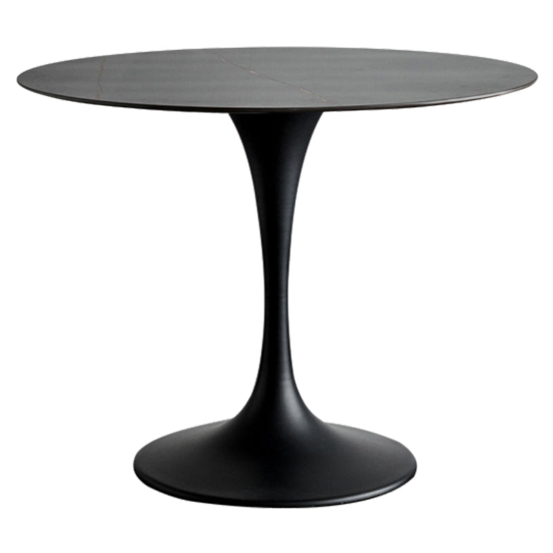 Round Two-Color Dining Table Sintered Stone Table Glam with Tulip Base Black Black Clearhalo ' dining_table' 'Dining Tables & Seating' 'Dining Tables' 'furn' 'furn_dining_table' 'Furniture' 'furniture_dining_table' 'Kitchen & Dining Furniture' 'kitchen&dining_furn' 'kitchen' 'kitchen_dining_table' 3864403