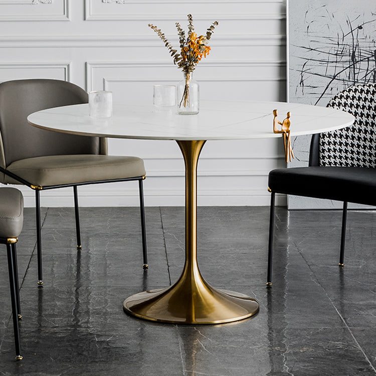 Round Two-Color Dining Table Sintered Stone Table Glam with Tulip Base Clearhalo ' dining_table' 'Dining Tables & Seating' 'Dining Tables' 'furn' 'furn_dining_table' 'Furniture' 'furniture_dining_table' 'Kitchen & Dining Furniture' 'kitchen&dining_furn' 'kitchen' 'kitchen_dining_table' 3864404