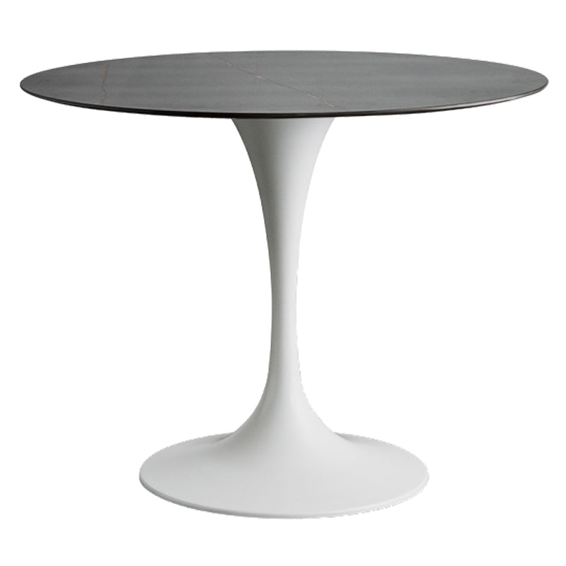 Round Two-Color Dining Table Sintered Stone Table Glam with Tulip Base Black White Clearhalo ' dining_table' 'Dining Tables & Seating' 'Dining Tables' 'furn' 'furn_dining_table' 'Furniture' 'furniture_dining_table' 'Kitchen & Dining Furniture' 'kitchen&dining_furn' 'kitchen' 'kitchen_dining_table' 3864405