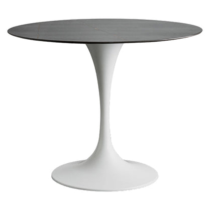 Round Two-Color Dining Table Sintered Stone Table Glam with Tulip Base Black White Clearhalo ' dining_table' 'Dining Tables & Seating' 'Dining Tables' 'furn' 'furn_dining_table' 'Furniture' 'furniture_dining_table' 'Kitchen & Dining Furniture' 'kitchen&dining_furn' 'kitchen' 'kitchen_dining_table' 3864405