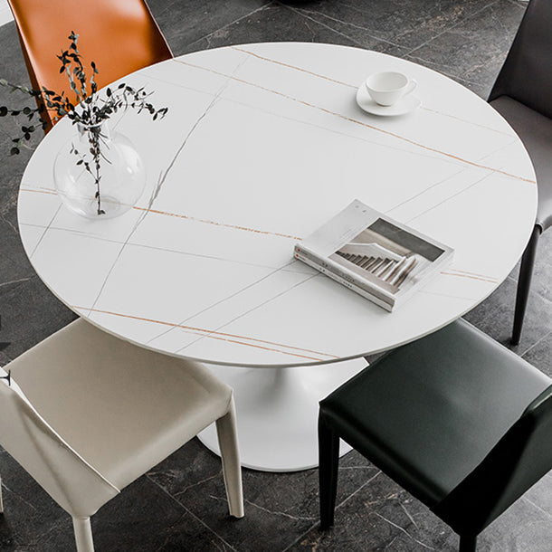 Round Two-Color Dining Table Sintered Stone Table Glam with Tulip Base Clearhalo ' dining_table' 'Dining Tables & Seating' 'Dining Tables' 'furn' 'furn_dining_table' 'Furniture' 'furniture_dining_table' 'Kitchen & Dining Furniture' 'kitchen&dining_furn' 'kitchen' 'kitchen_dining_table' 3864411