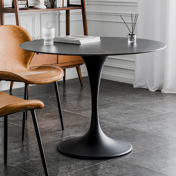 Round Two-Color Dining Table Sintered Stone Table Glam with Tulip Base Clearhalo ' dining_table' 'Dining Tables & Seating' 'Dining Tables' 'furn' 'furn_dining_table' 'Furniture' 'furniture_dining_table' 'Kitchen & Dining Furniture' 'kitchen&dining_furn' 'kitchen' 'kitchen_dining_table' 3864412