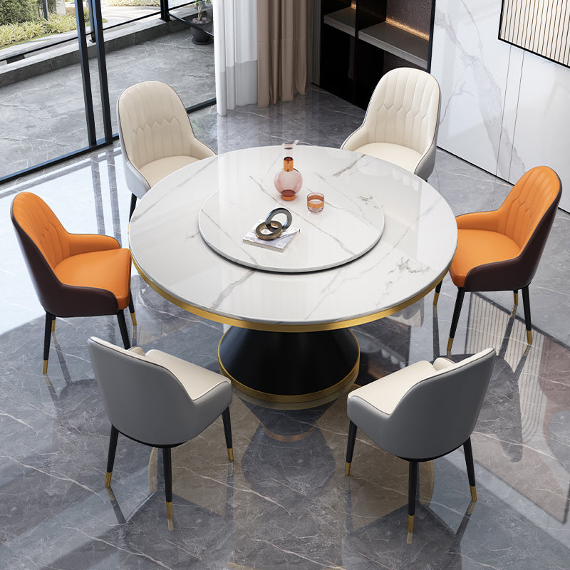 Glam Sintered Stone Round Shape Dining Table Kitchen Standard Dining Table with Pedestal Base Clearhalo ' dining_table' 'Dining Tables & Seating' 'Dining Tables' 'furn' 'furn_dining_table' 'Furniture' 'furniture_dining_table' 'Kitchen & Dining Furniture' 'kitchen&dining_furn' 'kitchen' 'kitchen_dining_table' 3864446
