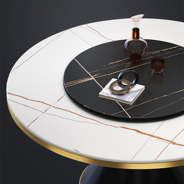 Glam Sintered Stone Round Shape Dining Table Kitchen Standard Dining Table with Pedestal Base Clearhalo ' dining_table' 'Dining Tables & Seating' 'Dining Tables' 'furn' 'furn_dining_table' 'Furniture' 'furniture_dining_table' 'Kitchen & Dining Furniture' 'kitchen&dining_furn' 'kitchen' 'kitchen_dining_table' 3864454