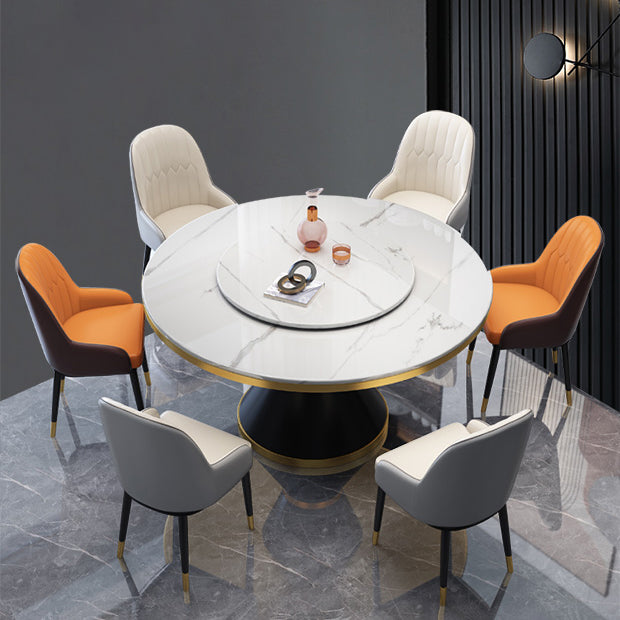 Glam Sintered Stone Round Shape Dining Table Kitchen Standard Dining Table with Pedestal Base Clearhalo ' dining_table' 'Dining Tables & Seating' 'Dining Tables' 'furn' 'furn_dining_table' 'Furniture' 'furniture_dining_table' 'Kitchen & Dining Furniture' 'kitchen&dining_furn' 'kitchen' 'kitchen_dining_table' 3864456