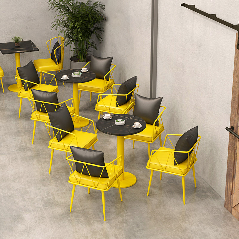 Industrial Style Dining Table Black Sintered Stone Table with Yellow Metal Base Clearhalo ' dining_table' 'Dining Tables & Seating' 'Dining Tables' 'furn' 'furn_dining_table' 'Furniture' 'furniture_dining_table' 'Kitchen & Dining Furniture' 'kitchen&dining_furn' 'kitchen' 'kitchen_dining_table' 3864481