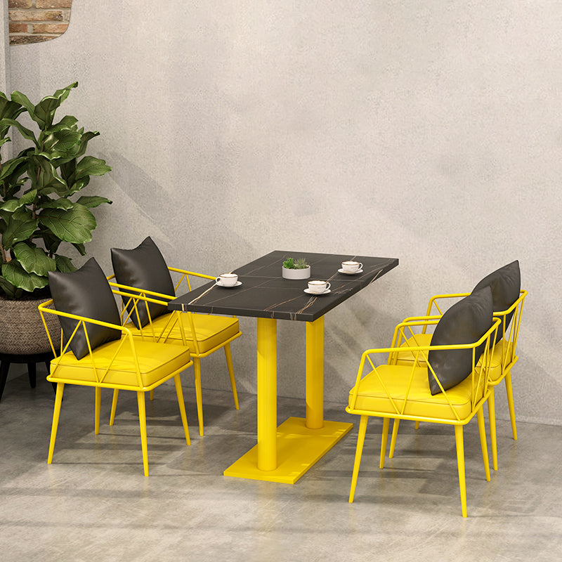 Industrial Style Dining Table Black Sintered Stone Table with Yellow Metal Base Clearhalo ' dining_table' 'Dining Tables & Seating' 'Dining Tables' 'furn' 'furn_dining_table' 'Furniture' 'furniture_dining_table' 'Kitchen & Dining Furniture' 'kitchen&dining_furn' 'kitchen' 'kitchen_dining_table' 3864482