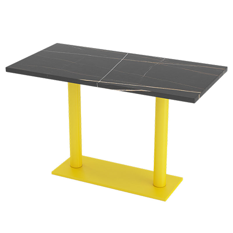 Industrial Style Dining Table Black Sintered Stone Table with Yellow Metal Base Rectangle Without Chairs Clearhalo ' dining_table' 'Dining Tables & Seating' 'Dining Tables' 'furn' 'furn_dining_table' 'Furniture' 'furniture_dining_table' 'Kitchen & Dining Furniture' 'kitchen&dining_furn' 'kitchen' 'kitchen_dining_table' 3864483