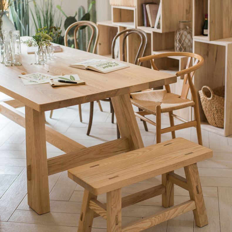 Simple Solid Wood Kitchen Dining Table Khaki Rectangle Shape Dining Table with Trestle Base Clearhalo ' dining_table' 'Dining Tables & Seating' 'Dining Tables' 'furn' 'furn_dining_table' 'Furniture' 'furniture_dining_table' 'Kitchen & Dining Furniture' 'kitchen&dining_furn' 'kitchen' 'kitchen_dining_table' 3864527