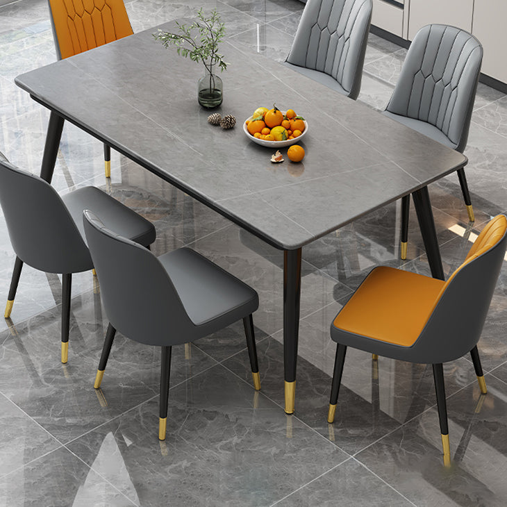 Industrial Style Home Sintered Stone Dining Table Rectangle Table with 4 Legs Carbon Steel Base Gray Without Chairs Clearhalo ' dining_table' 'Dining Tables & Seating' 'Dining Tables' 'furn' 'furn_dining_table' 'Furniture' 'furniture_dining_table' 'Kitchen & Dining Furniture' 'kitchen&dining_furn' 'kitchen' 'kitchen_dining_table' 3864535