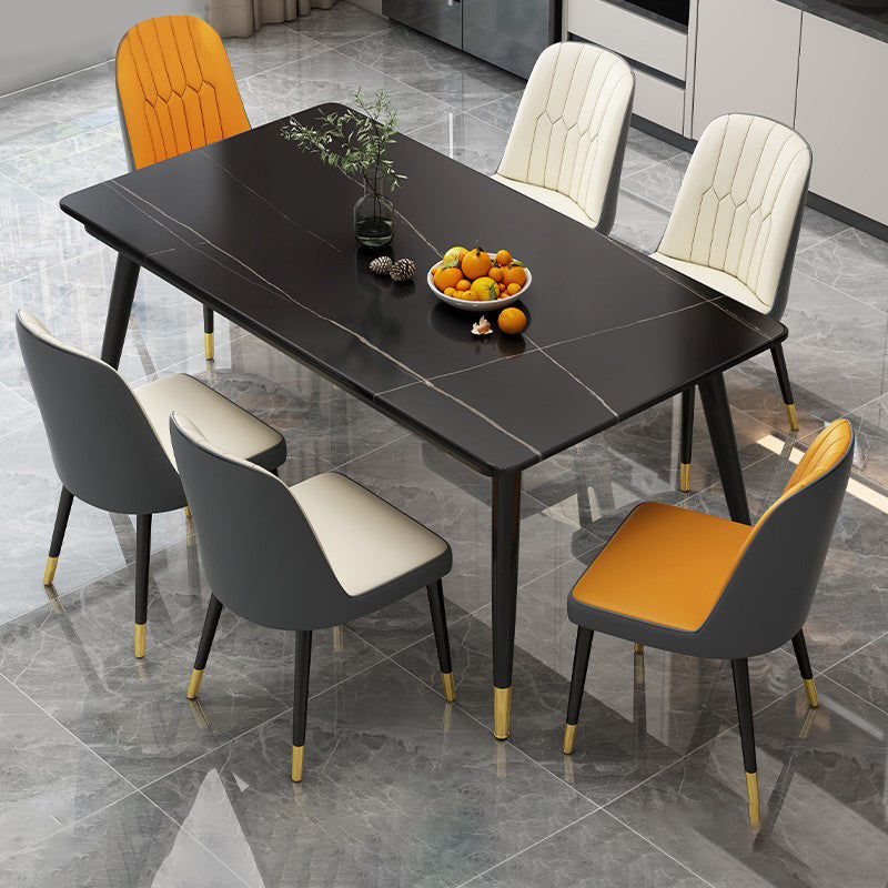 Industrial Style Home Sintered Stone Dining Table Rectangle Table with 4 Legs Carbon Steel Base Black Without Chairs Clearhalo ' dining_table' 'Dining Tables & Seating' 'Dining Tables' 'furn' 'furn_dining_table' 'Furniture' 'furniture_dining_table' 'Kitchen & Dining Furniture' 'kitchen&dining_furn' 'kitchen' 'kitchen_dining_table' 3864536