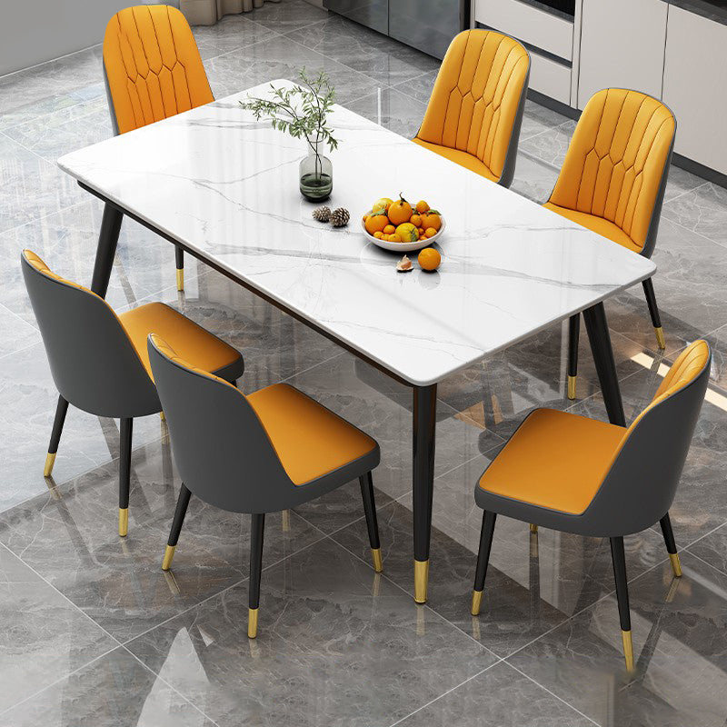 Industrial Style Home Sintered Stone Dining Table Rectangle Table with 4 Legs Carbon Steel Base Clearhalo ' dining_table' 'Dining Tables & Seating' 'Dining Tables' 'furn' 'furn_dining_table' 'Furniture' 'furniture_dining_table' 'Kitchen & Dining Furniture' 'kitchen&dining_furn' 'kitchen' 'kitchen_dining_table' 3864537