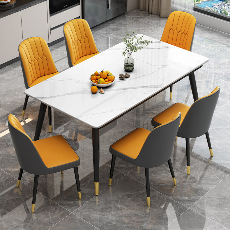 Industrial Style Home Sintered Stone Dining Table Rectangle Table with 4 Legs Carbon Steel Base Clearhalo ' dining_table' 'Dining Tables & Seating' 'Dining Tables' 'furn' 'furn_dining_table' 'Furniture' 'furniture_dining_table' 'Kitchen & Dining Furniture' 'kitchen&dining_furn' 'kitchen' 'kitchen_dining_table' 3864549