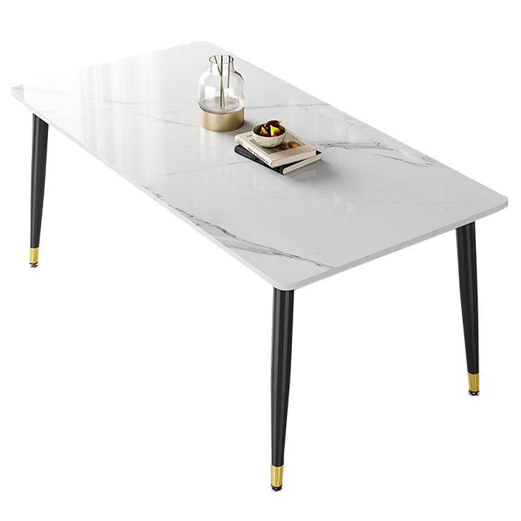 Rectangle Industrial Sintered Stone Dining Table 4 Legs Carbon Steel Base Table for Home White Without Chairs Clearhalo ' dining_table' 'Dining Tables & Seating' 'Dining Tables' 'furn' 'furn_dining_table' 'Furniture' 'furniture_dining_table' 'Kitchen & Dining Furniture' 'kitchen&dining_furn' 'kitchen' 'kitchen_dining_table' 3864596