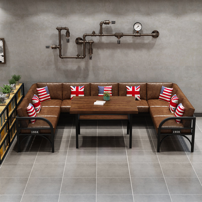 Industrial Solid Wood Dinner Room Kitchen Table Brown Table with Black Frame for Dining Room Clearhalo ' dining_table' 'Dining Tables & Seating' 'Dining Tables' 'furn' 'furn_dining_table' 'Furniture' 'furniture_dining_table' 'Kitchen & Dining Furniture' 'kitchen&dining_furn' 'kitchen' 'kitchen_dining_table' 3864621