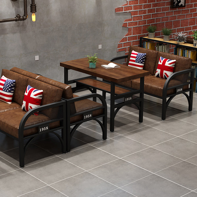 Industrial Solid Wood Dinner Room Kitchen Table Brown Table with Black Frame for Dining Room Clearhalo ' dining_table' 'Dining Tables & Seating' 'Dining Tables' 'furn' 'furn_dining_table' 'Furniture' 'furniture_dining_table' 'Kitchen & Dining Furniture' 'kitchen&dining_furn' 'kitchen' 'kitchen_dining_table' 3864623