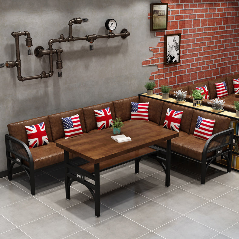 Industrial Solid Wood Dinner Room Kitchen Table Brown Table with Black Frame for Dining Room Clearhalo ' dining_table' 'Dining Tables & Seating' 'Dining Tables' 'furn' 'furn_dining_table' 'Furniture' 'furniture_dining_table' 'Kitchen & Dining Furniture' 'kitchen&dining_furn' 'kitchen' 'kitchen_dining_table' 3864629