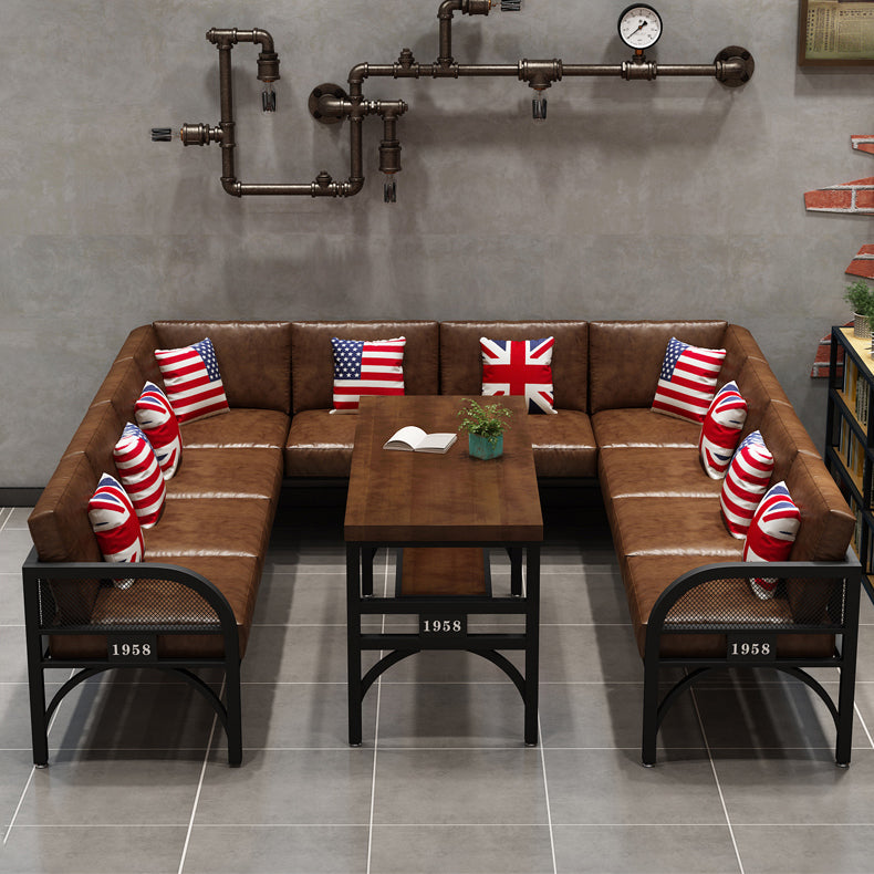 Industrial Solid Wood Dinner Room Kitchen Table Brown Table with Black Frame for Dining Room Clearhalo ' dining_table' 'Dining Tables & Seating' 'Dining Tables' 'furn' 'furn_dining_table' 'Furniture' 'furniture_dining_table' 'Kitchen & Dining Furniture' 'kitchen&dining_furn' 'kitchen' 'kitchen_dining_table' 3864630