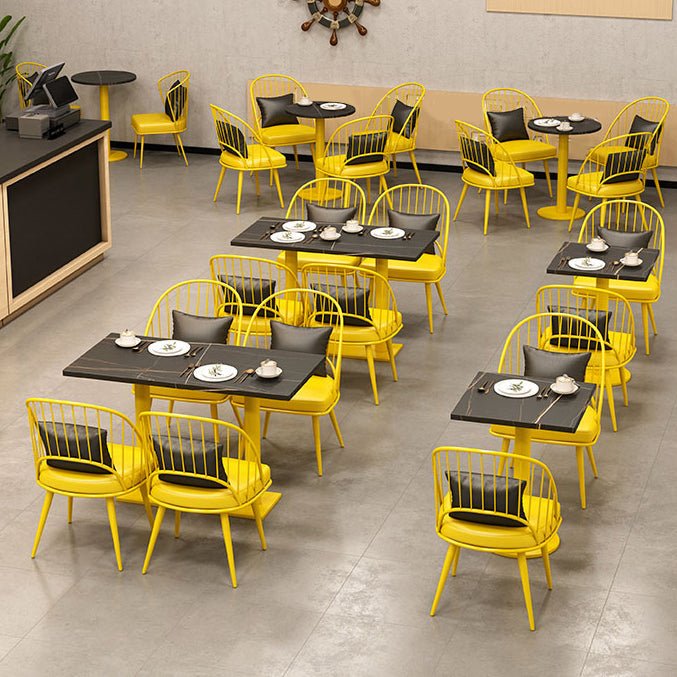 Industrial Style Sintered Stone Dinner Room Kitchen Table Black Top Table with Yellow Frame Clearhalo ' dining_table' 'Dining Tables & Seating' 'Dining Tables' 'furn' 'furn_dining_table' 'Furniture' 'furniture_dining_table' 'Kitchen & Dining Furniture' 'kitchen&dining_furn' 'kitchen' 'kitchen_dining_table' 3864644