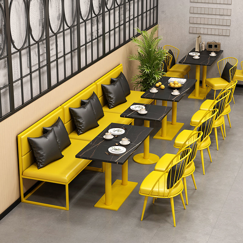 Industrial Style Sintered Stone Dinner Room Kitchen Table Black Top Table with Yellow Frame Clearhalo ' dining_table' 'Dining Tables & Seating' 'Dining Tables' 'furn' 'furn_dining_table' 'Furniture' 'furniture_dining_table' 'Kitchen & Dining Furniture' 'kitchen&dining_furn' 'kitchen' 'kitchen_dining_table' 3864645