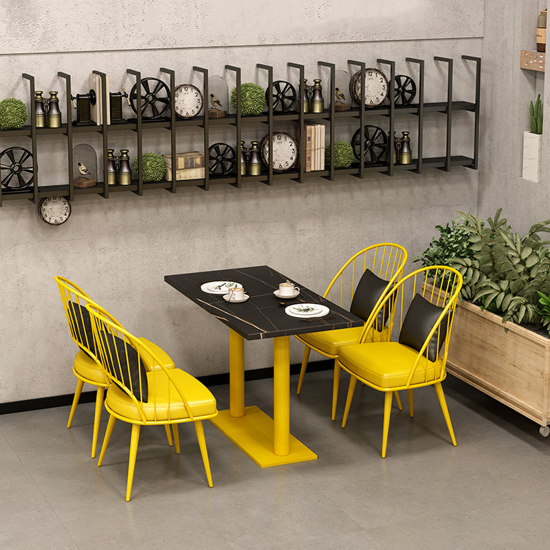 Industrial Style Sintered Stone Dinner Room Kitchen Table Black Top Table with Yellow Frame Clearhalo ' dining_table' 'Dining Tables & Seating' 'Dining Tables' 'furn' 'furn_dining_table' 'Furniture' 'furniture_dining_table' 'Kitchen & Dining Furniture' 'kitchen&dining_furn' 'kitchen' 'kitchen_dining_table' 3864646