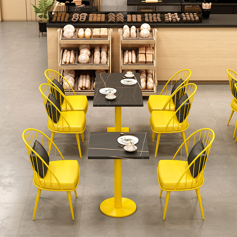 Industrial Style Sintered Stone Dinner Room Kitchen Table Black Top Table with Yellow Frame Clearhalo ' dining_table' 'Dining Tables & Seating' 'Dining Tables' 'furn' 'furn_dining_table' 'Furniture' 'furniture_dining_table' 'Kitchen & Dining Furniture' 'kitchen&dining_furn' 'kitchen' 'kitchen_dining_table' 3864647