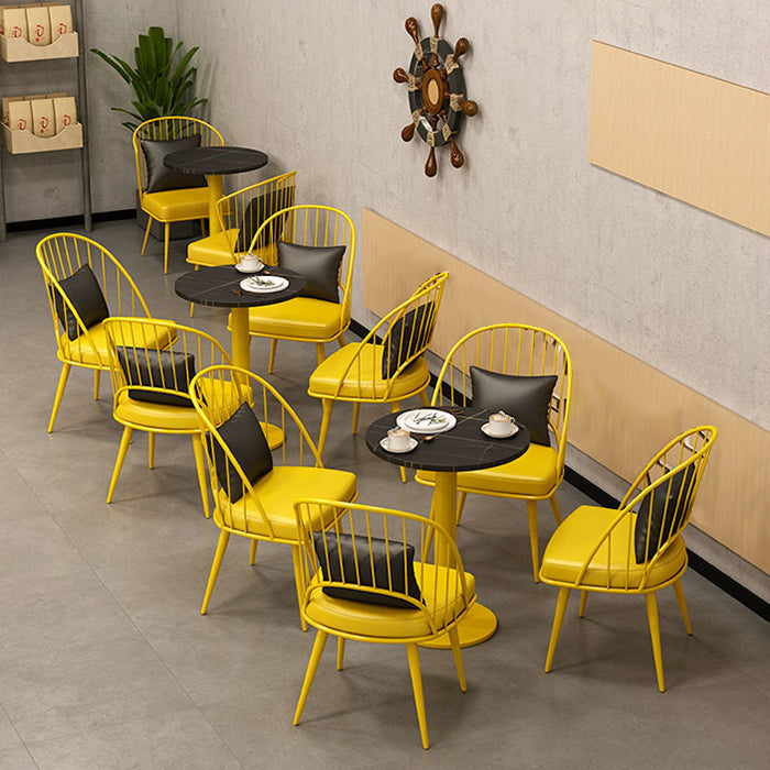 Industrial Style Sintered Stone Dinner Room Kitchen Table Black Top Table with Yellow Frame Clearhalo ' dining_table' 'Dining Tables & Seating' 'Dining Tables' 'furn' 'furn_dining_table' 'Furniture' 'furniture_dining_table' 'Kitchen & Dining Furniture' 'kitchen&dining_furn' 'kitchen' 'kitchen_dining_table' 3864651