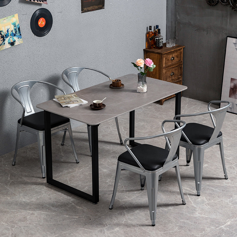 Industrial Style Grey Sintered Stone Dining Table Metallic Base Rectangle and Square Table for Home Clearhalo ' dining_table' 'Dining Tables & Seating' 'Dining Tables' 'furn' 'furn_dining_table' 'Furniture' 'furniture_dining_table' 'Kitchen & Dining Furniture' 'kitchen&dining_furn' 'kitchen' 'kitchen_dining_table' 3864677