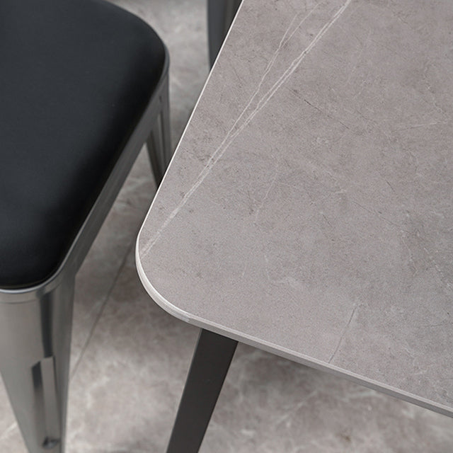 Industrial Style Grey Sintered Stone Dining Table Metallic Base Rectangle and Square Table for Home Clearhalo ' dining_table' 'Dining Tables & Seating' 'Dining Tables' 'furn' 'furn_dining_table' 'Furniture' 'furniture_dining_table' 'Kitchen & Dining Furniture' 'kitchen&dining_furn' 'kitchen' 'kitchen_dining_table' 3864681
