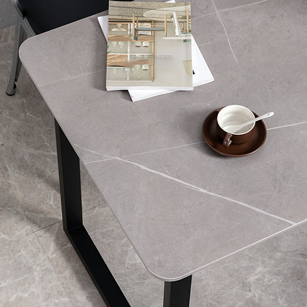 Industrial Style Grey Sintered Stone Dining Table Metallic Base Rectangle and Square Table for Home Clearhalo ' dining_table' 'Dining Tables & Seating' 'Dining Tables' 'furn' 'furn_dining_table' 'Furniture' 'furniture_dining_table' 'Kitchen & Dining Furniture' 'kitchen&dining_furn' 'kitchen' 'kitchen_dining_table' 3864682