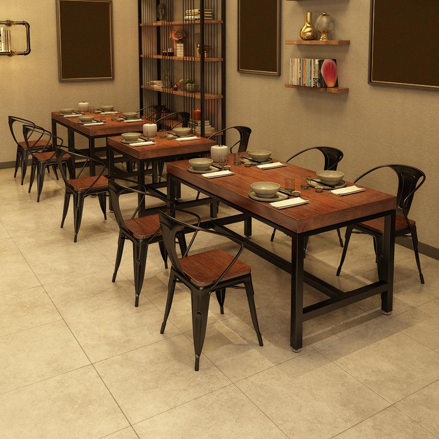 Square Solid Wooden Table Industrial Dining Table with Metal Trestle Base Clearhalo ' dining_table' 'Dining Tables & Seating' 'Dining Tables' 'furn' 'furn_dining_table' 'Furniture' 'furniture_dining_table' 'Kitchen & Dining Furniture' 'kitchen&dining_furn' 'kitchen' 'kitchen_dining_table' 3864703