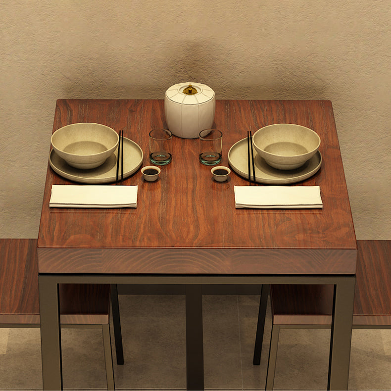 Square Solid Wooden Table Industrial Dining Table with Metal Trestle Base Clearhalo ' dining_table' 'Dining Tables & Seating' 'Dining Tables' 'furn' 'furn_dining_table' 'Furniture' 'furniture_dining_table' 'Kitchen & Dining Furniture' 'kitchen&dining_furn' 'kitchen' 'kitchen_dining_table' 3864707