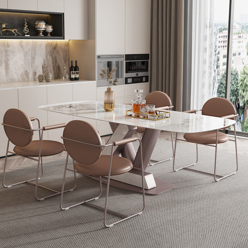 Metal Traditional Luxury Rectangle Table Sintered Stone Table with Pedestal Clearhalo ' dining_table' 'Dining Tables & Seating' 'Dining Tables' 'furn' 'furn_dining_table' 'Furniture' 'furniture_dining_table' 'Kitchen & Dining Furniture' 'kitchen&dining_furn' 'kitchen' 'kitchen_dining_table' 3864712