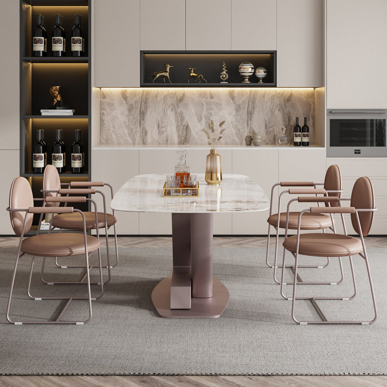Metal Traditional Luxury Rectangle Table Sintered Stone Table with Pedestal Clearhalo ' dining_table' 'Dining Tables & Seating' 'Dining Tables' 'furn' 'furn_dining_table' 'Furniture' 'furniture_dining_table' 'Kitchen & Dining Furniture' 'kitchen&dining_furn' 'kitchen' 'kitchen_dining_table' 3864713