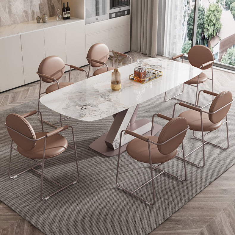Metal Traditional Luxury Rectangle Table Sintered Stone Table with Pedestal Clearhalo ' dining_table' 'Dining Tables & Seating' 'Dining Tables' 'furn' 'furn_dining_table' 'Furniture' 'furniture_dining_table' 'Kitchen & Dining Furniture' 'kitchen&dining_furn' 'kitchen' 'kitchen_dining_table' 3864714