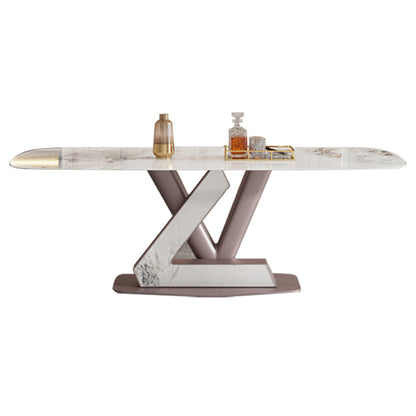 Metal Traditional Luxury Rectangle Table Sintered Stone Table with Pedestal Without Chairs Clearhalo ' dining_table' 'Dining Tables & Seating' 'Dining Tables' 'furn' 'furn_dining_table' 'Furniture' 'furniture_dining_table' 'Kitchen & Dining Furniture' 'kitchen&dining_furn' 'kitchen' 'kitchen_dining_table' 3864715