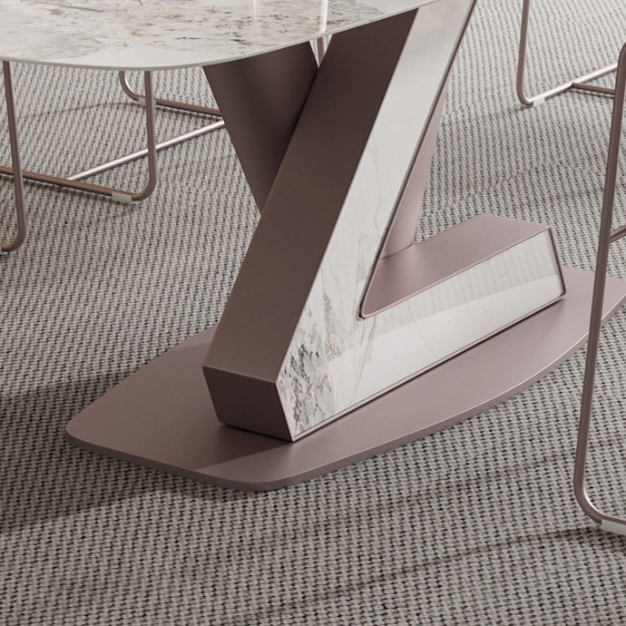 Metal Traditional Luxury Rectangle Table Sintered Stone Table with Pedestal Clearhalo ' dining_table' 'Dining Tables & Seating' 'Dining Tables' 'furn' 'furn_dining_table' 'Furniture' 'furniture_dining_table' 'Kitchen & Dining Furniture' 'kitchen&dining_furn' 'kitchen' 'kitchen_dining_table' 3864716